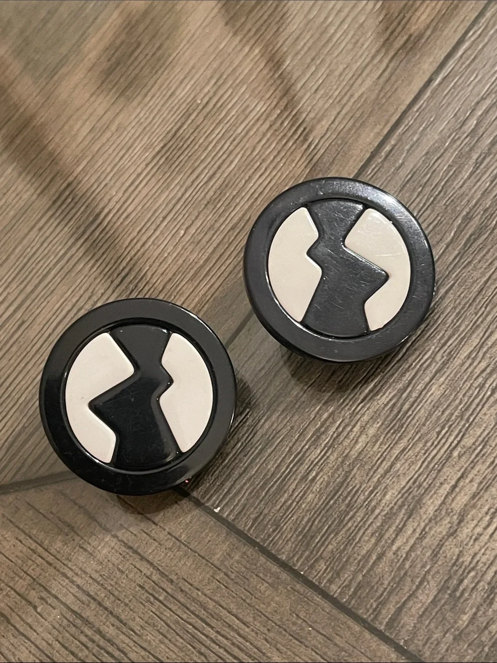 Vintage Black & White Geometric Button Clip Earrings Retro Mod Acrylic Earrings